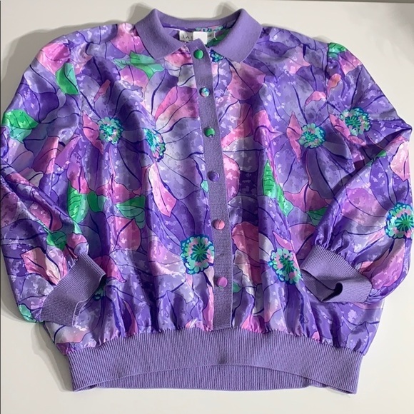Vintage Button Floral Bomber Pullover plus 16 - Picture 3 of 6